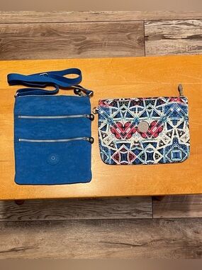 Kipling  bag set of 2 - Blue nylon crossbody & Aztec geometric creativity pouch